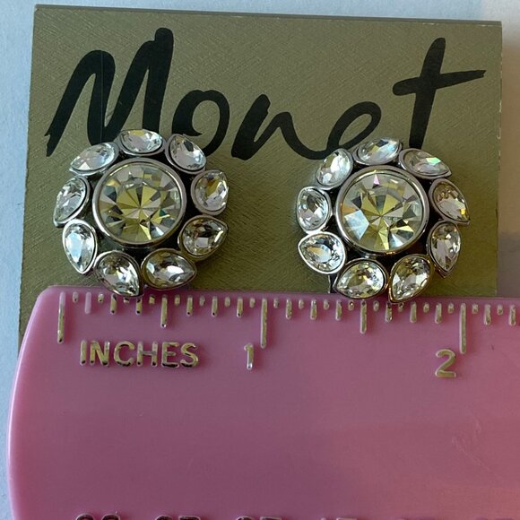 Monet Crystal Flower Clip-On Earrings J0180 - Picture 5 of 6